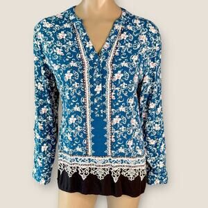 CATO Long Sleeves Popover Top Blouse Lightweight Size L Bohemian Floral Paisley